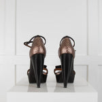 Lanvin Black Bronze Satin Bow Chunky Heeled Sandals