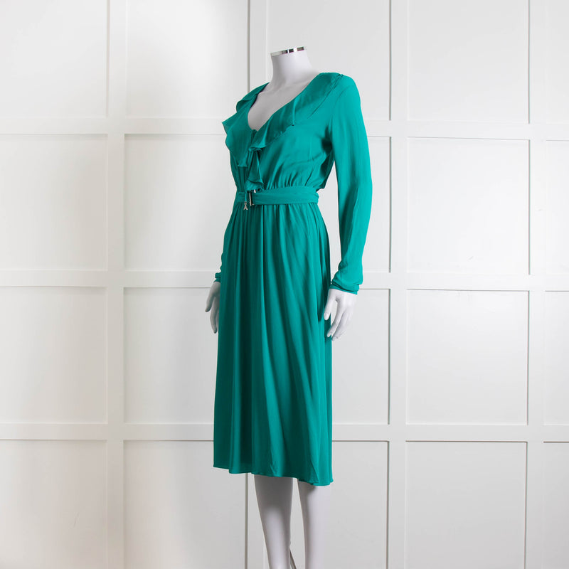 Patrizia Pepe Turquoise Frill Trim Belted Dress