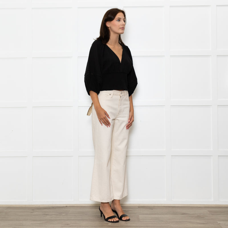 Me+Em Black Cotton Elasticated Cropped Top