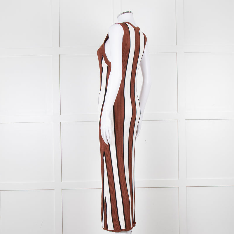 Joseph Brown and White Striped Rib Knit Midi Dress