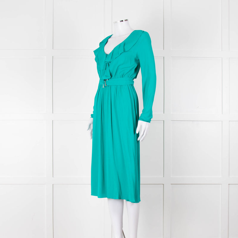 Patrizia Pepe Turquoise Frill Trim Belted Dress
