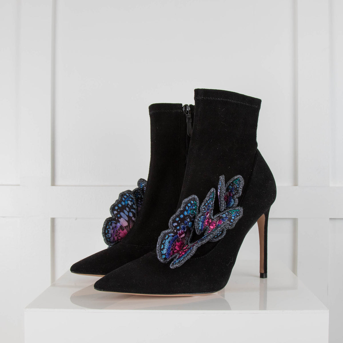 Sophia Webster Black Butterfly Suede Ankle Heeled Boots