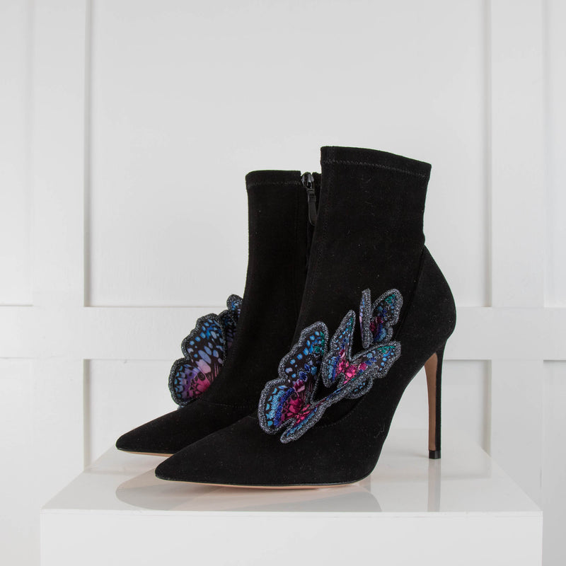 Sophia Webster Black Butterfly Suede Ankle Heeled Boots