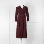 Ghost Burgundy Belted Button Up Long Sleeve Dress