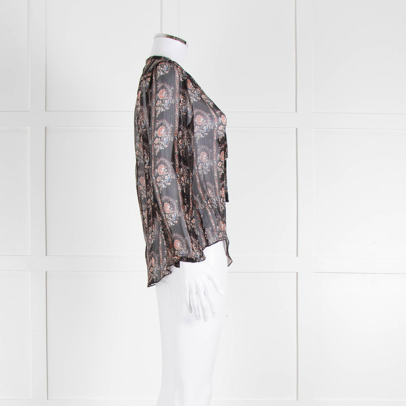 Isabel Marant Etoile Black Red Cream Floral & Stripe Silk Blouse