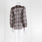 Isabel Marant Etoile Black Red Cream Floral & Stripe Silk Blouse