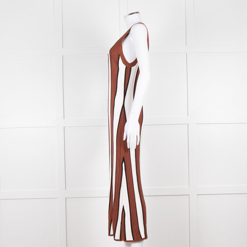 Joseph Brown and White Striped Rib Knit Midi Dress