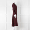 Ghost Burgundy Belted Button Up Long Sleeve Dress