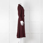 Ghost Burgundy Belted Button Up Long Sleeve Dress