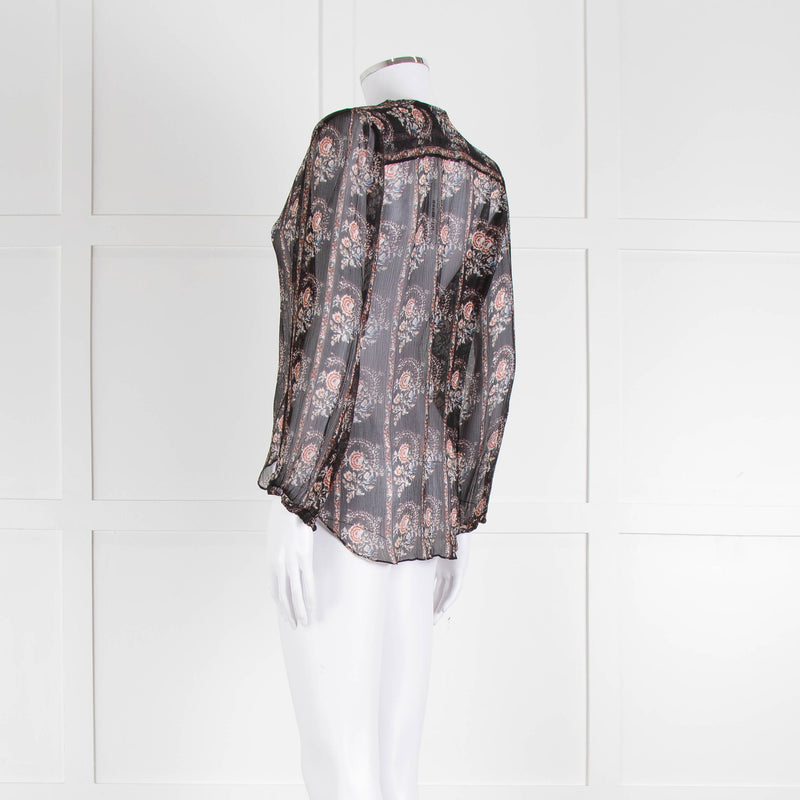 Isabel Marant Etoile Black Red Cream Floral & Stripe Silk Blouse