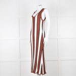 Joseph Brown and White Striped Rib Knit Midi Dress