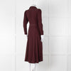 Ghost Burgundy Belted Button Up Long Sleeve Dress