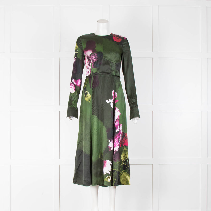 Erdem Floral Print Gilman Satin Long Sleeve Midi Dress