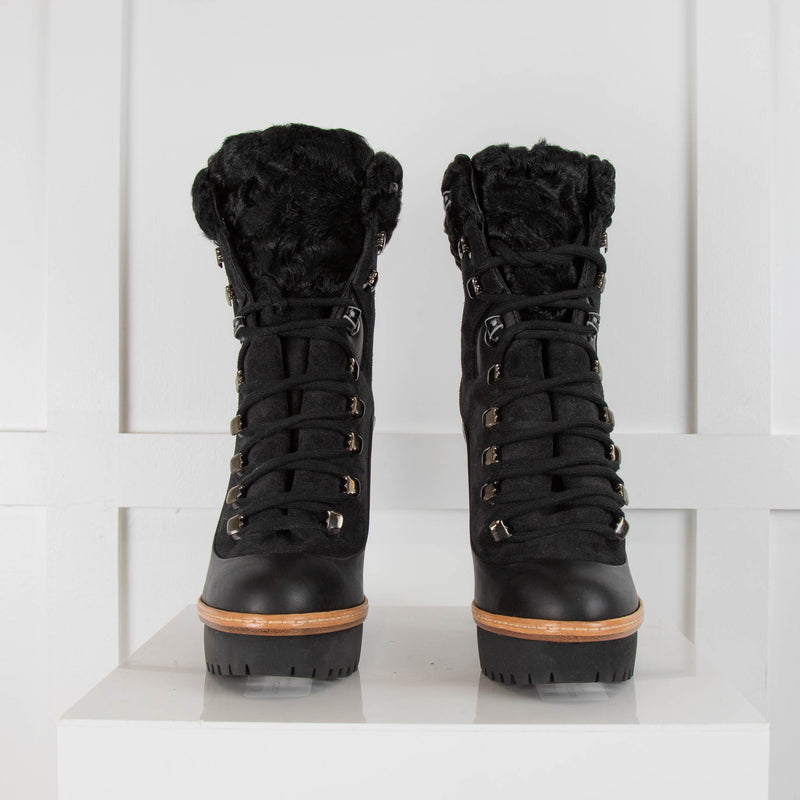 Moncler Black Shearling High Heel Boots