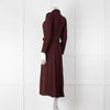 Ghost Burgundy Belted Button Up Long Sleeve Dress