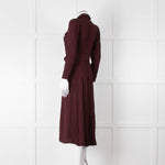 Ghost Burgundy Belted Button Up Long Sleeve Dress