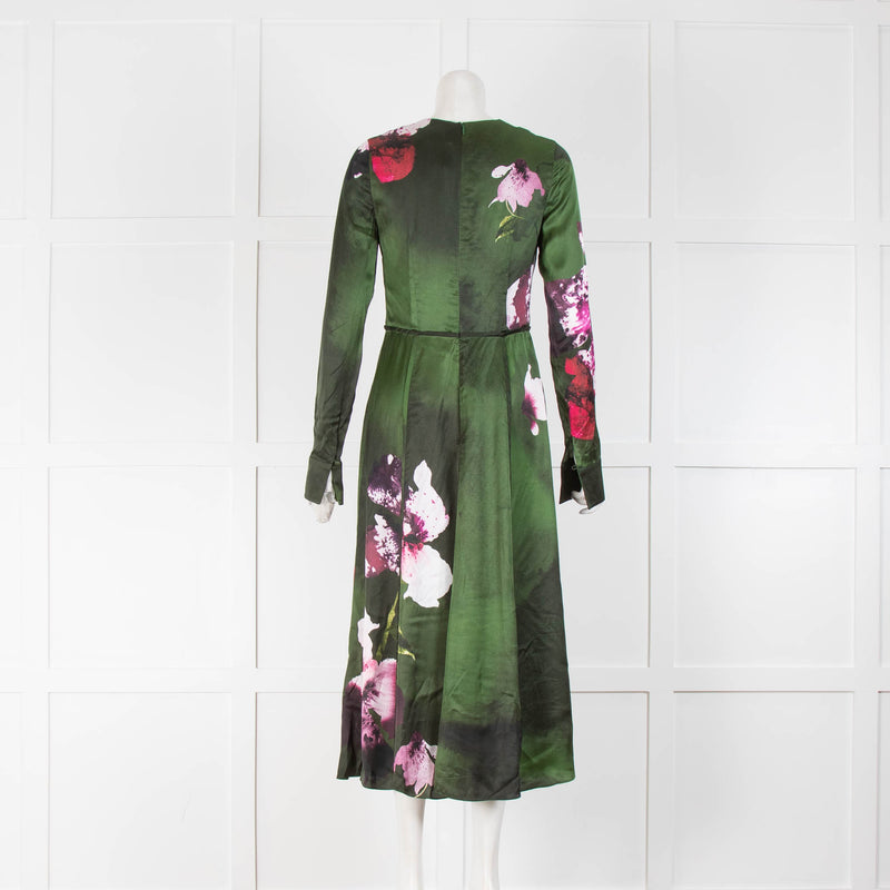 Erdem Floral Print Gilman Satin Long Sleeve Midi Dress