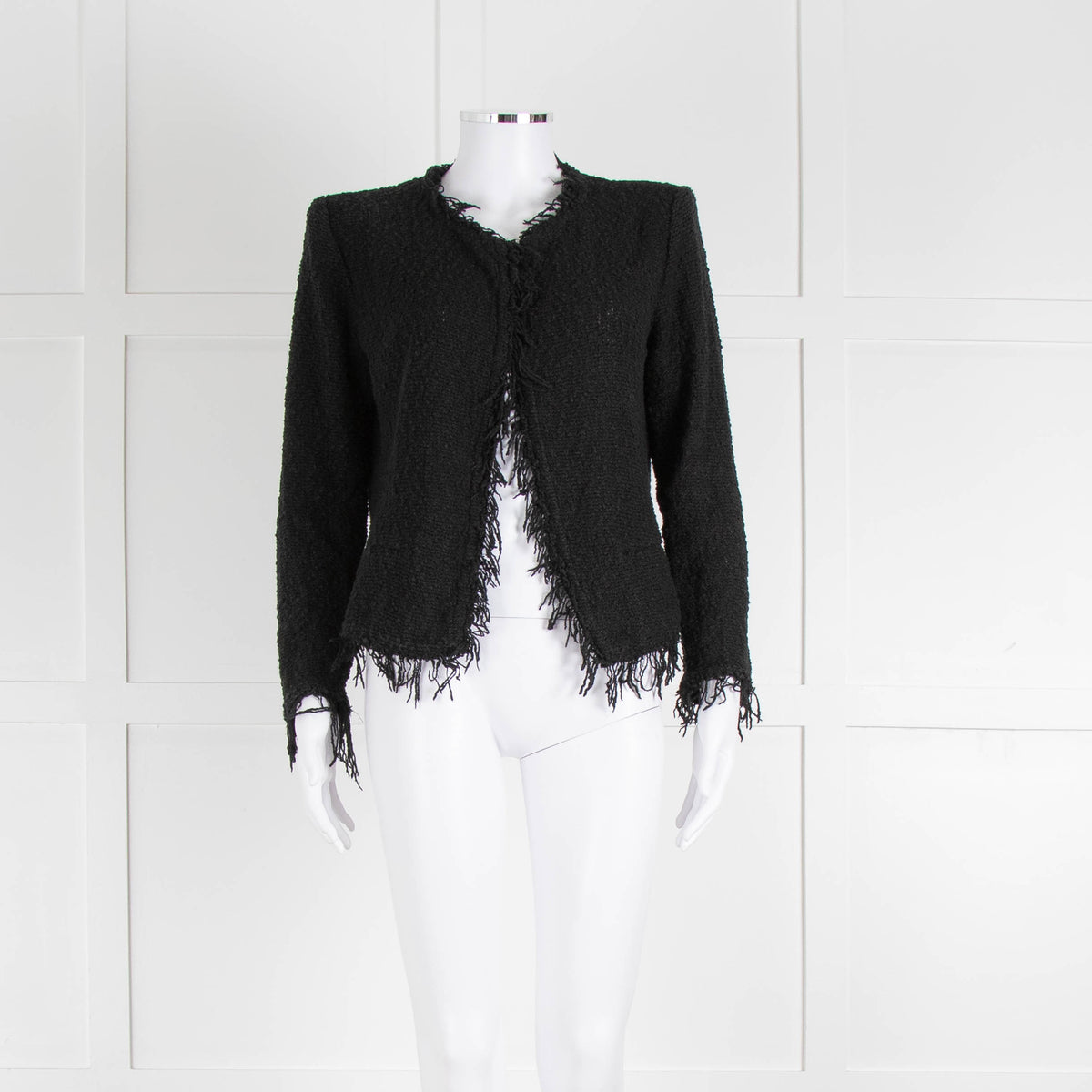 Iro Black Cotton Knitted Fringe Jacket
