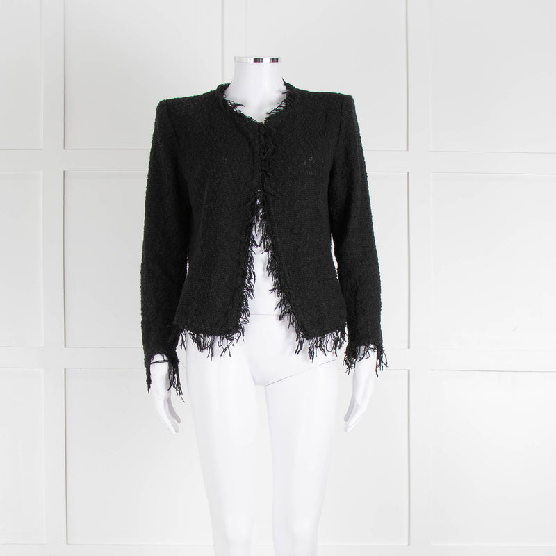 Iro Black Cotton Knitted Fringe Jacket