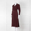Ghost Burgundy Belted Button Up Long Sleeve Dress