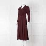 Ghost Burgundy Belted Button Up Long Sleeve Dress