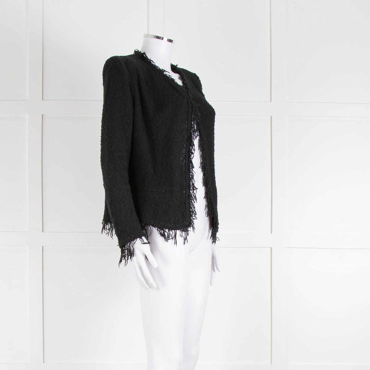 Iro Black Cotton Knitted Fringe Jacket