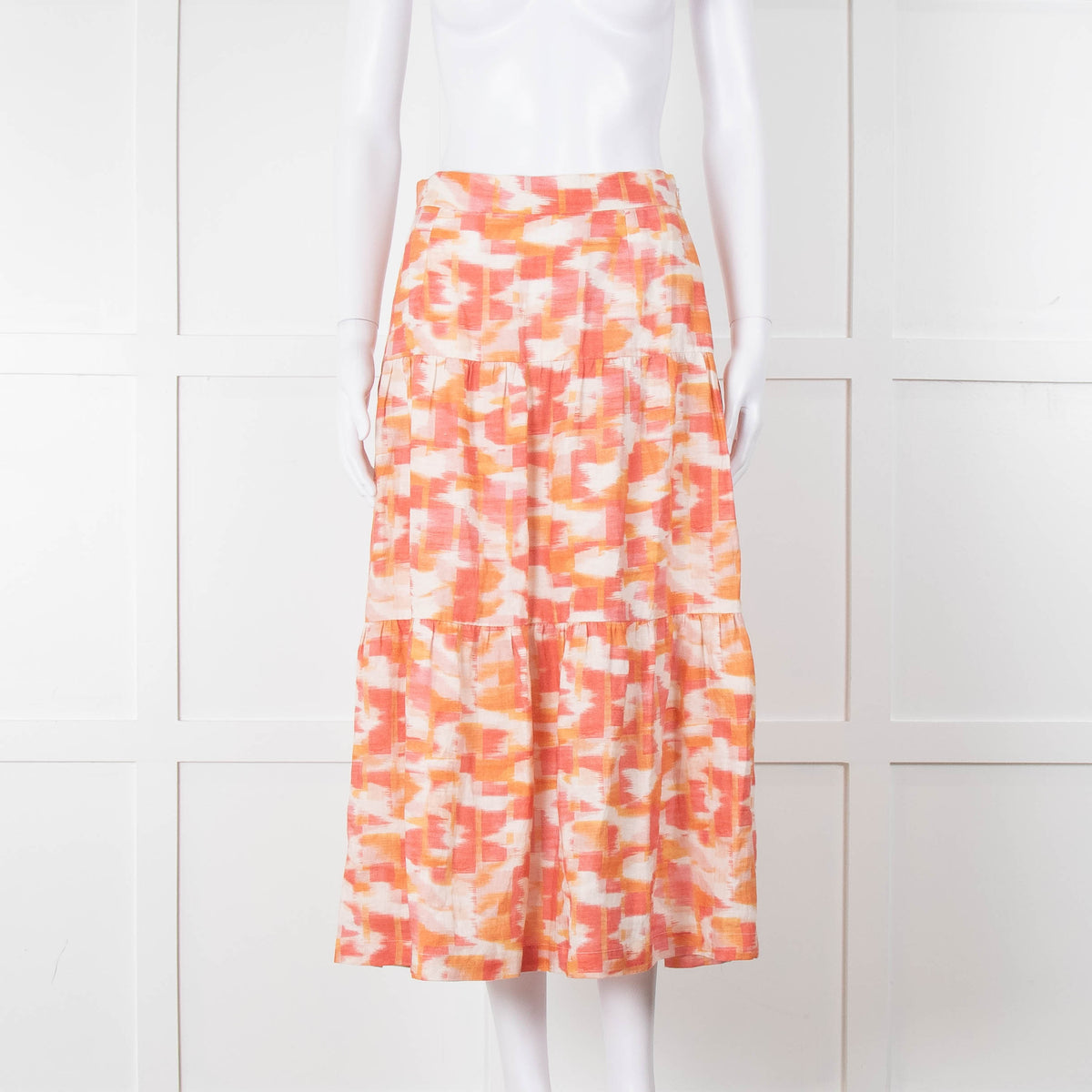 Three Graces Orange Cream Tiered Midi Skirt
