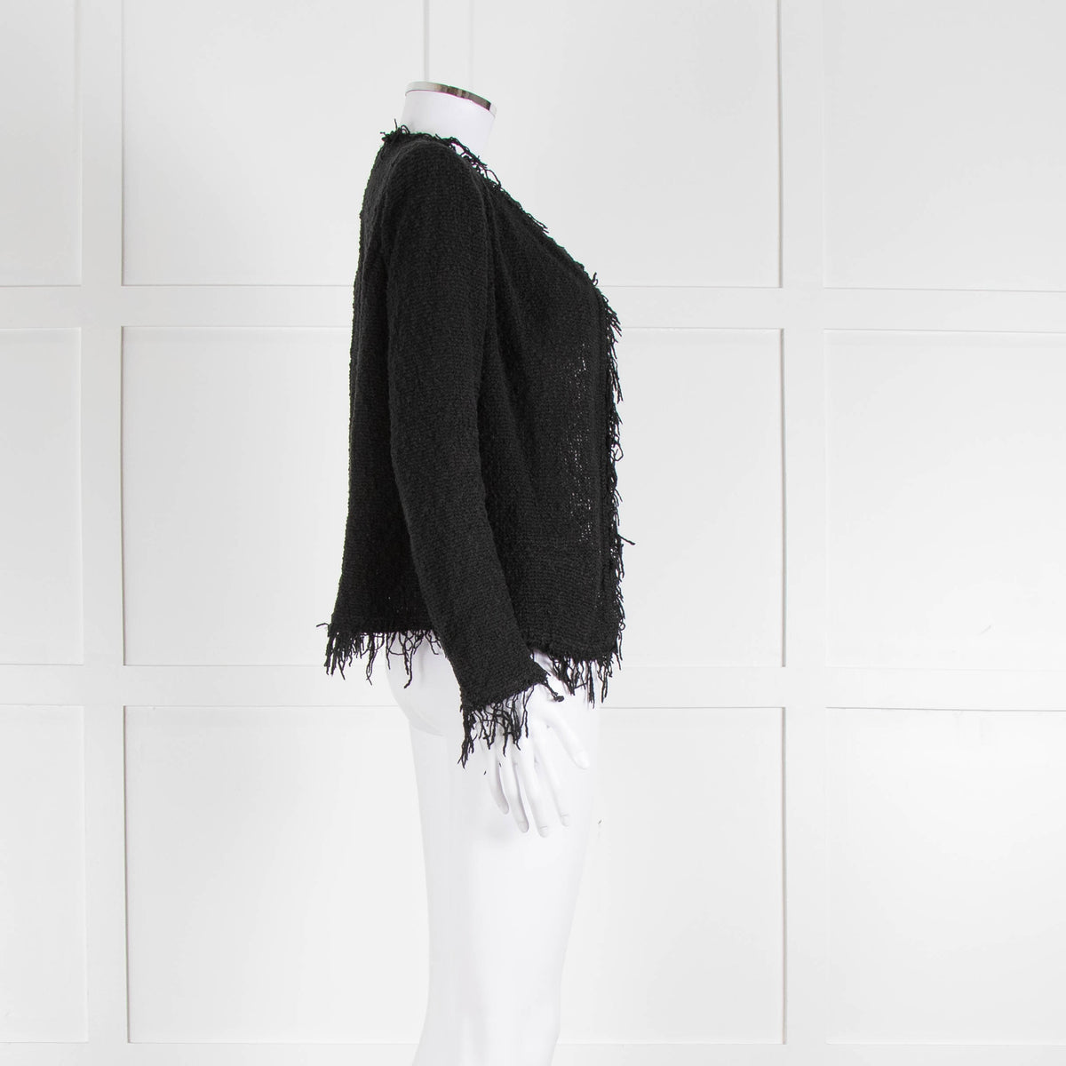 Iro Black Cotton Knitted Fringe Jacket