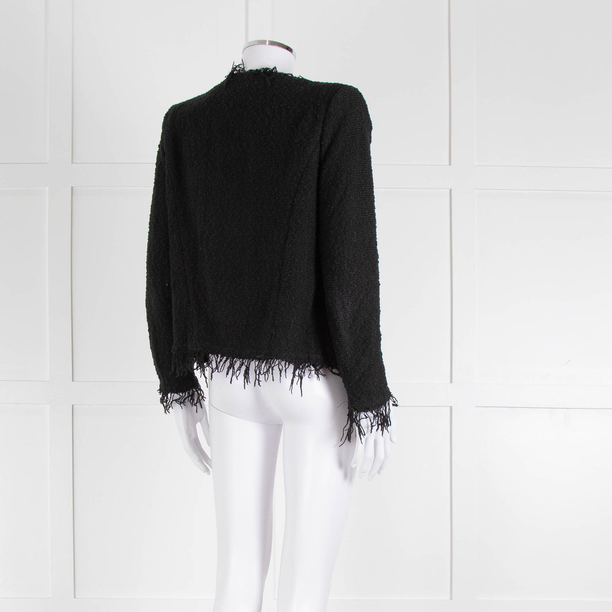 Iro Black Cotton Knitted Fringe Jacket