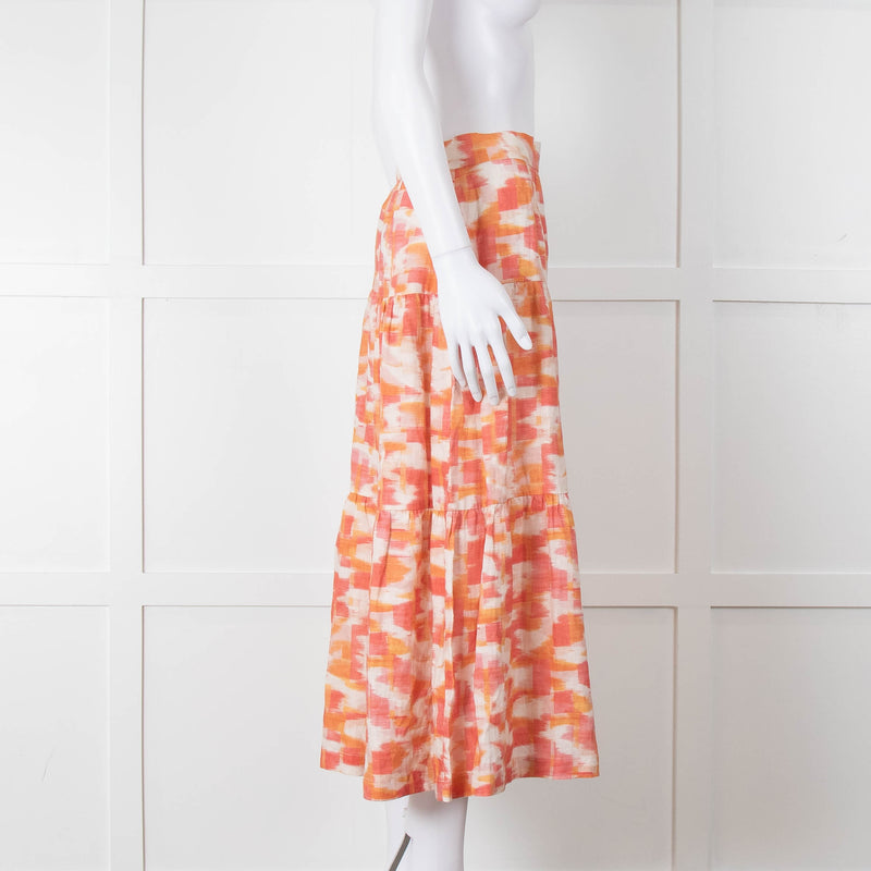 Three Graces Orange Cream Tiered Midi Skirt