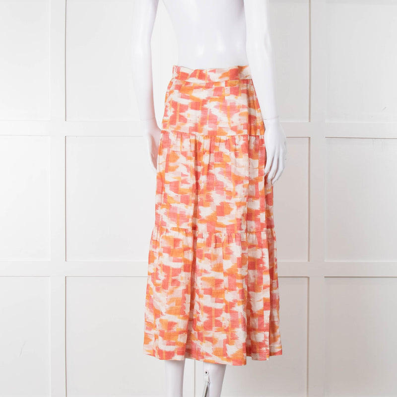 Three Graces Orange Cream Tiered Midi Skirt