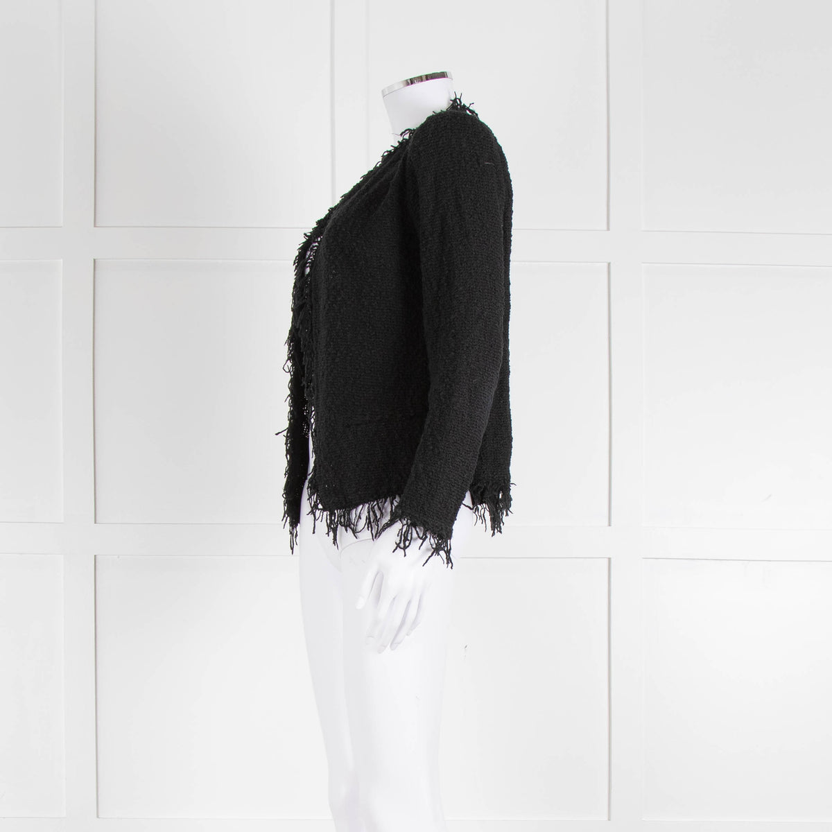 Iro Black Cotton Knitted Fringe Jacket