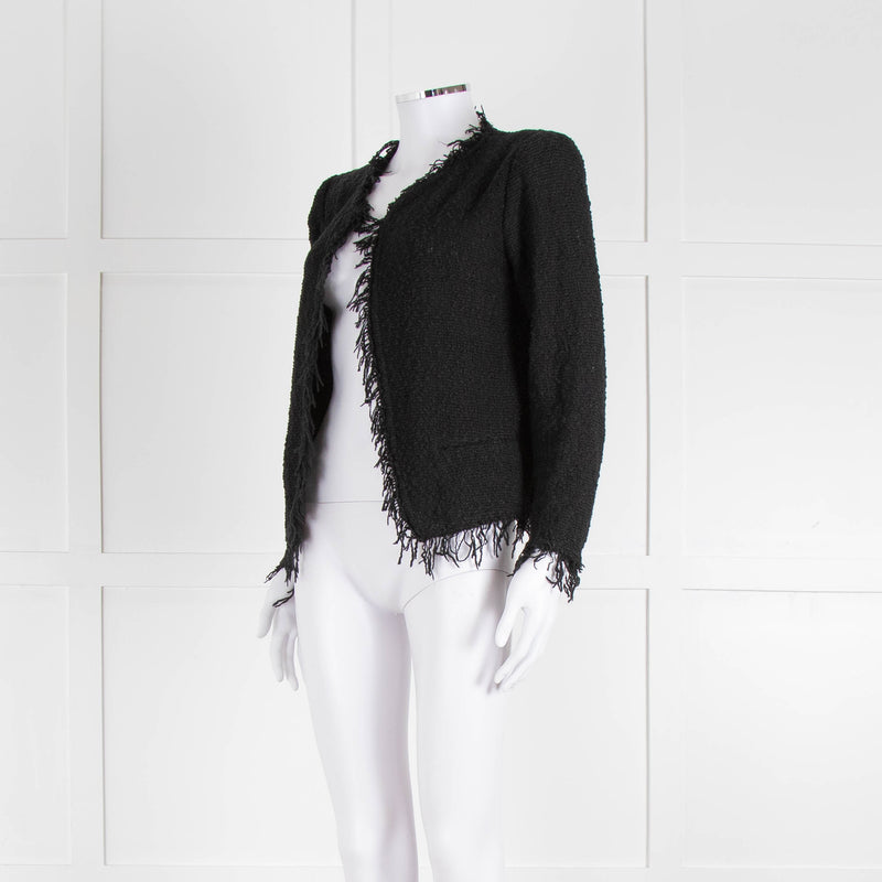 Iro Black Cotton Knitted Fringe Jacket