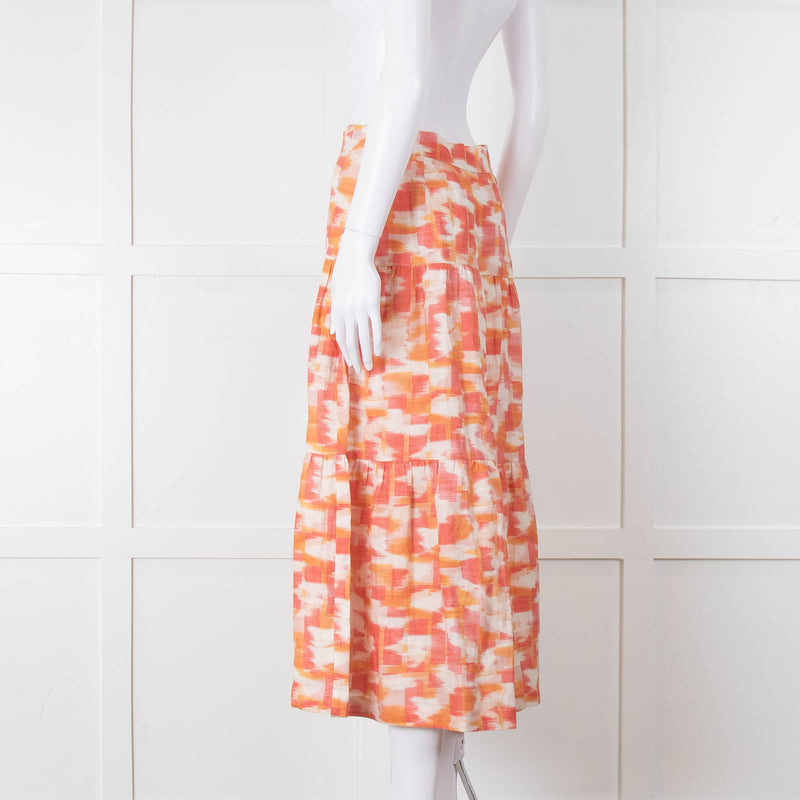 Three Graces Orange Cream Tiered Midi Skirt