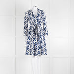 Diane Von Furstenberg White Blue Cotton Wrap Dress
