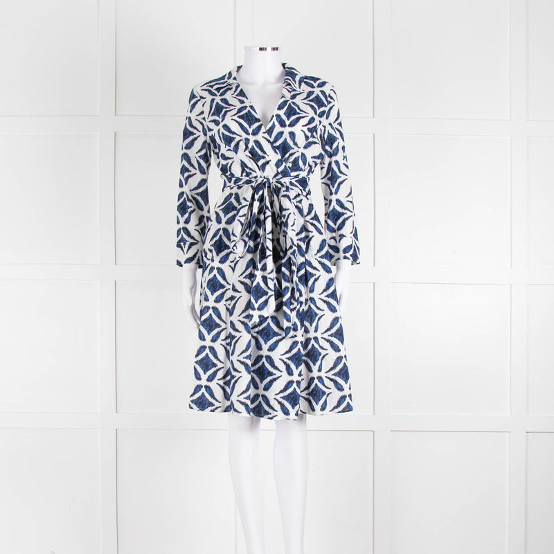 Diane Von Furstenberg White Blue Cotton Wrap Dress