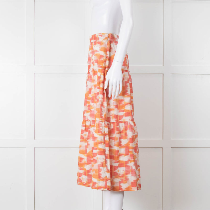 Three Graces Orange Cream Tiered Midi Skirt