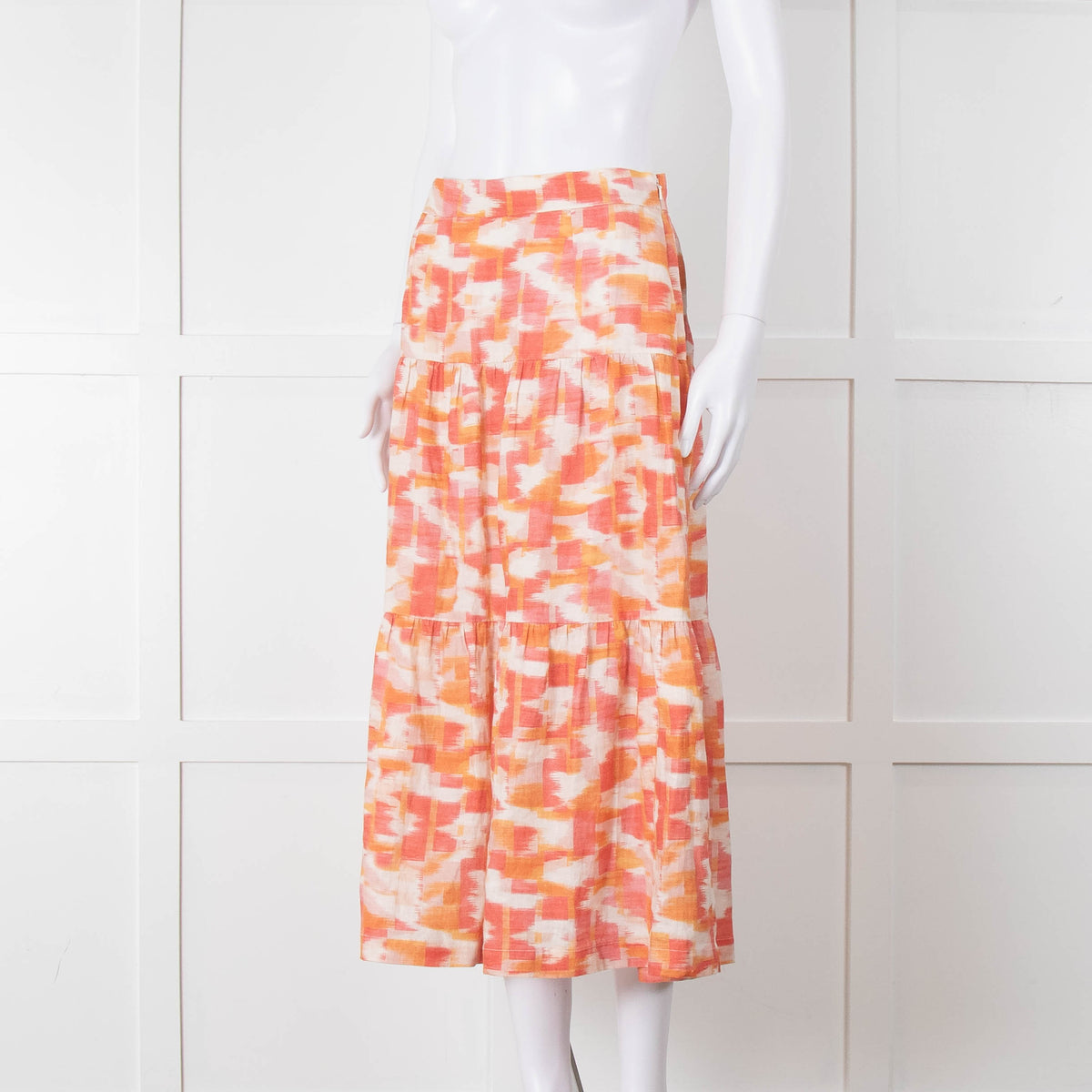 Three Graces Orange Cream Tiered Midi Skirt