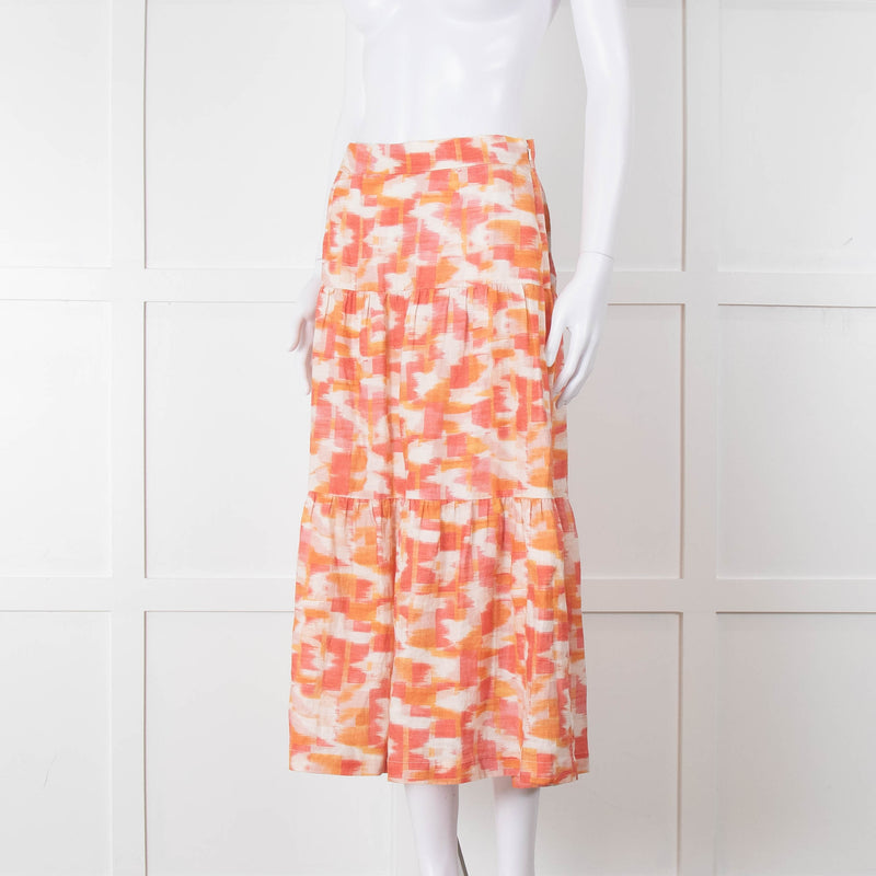 Three Graces Orange Cream Tiered Midi Skirt