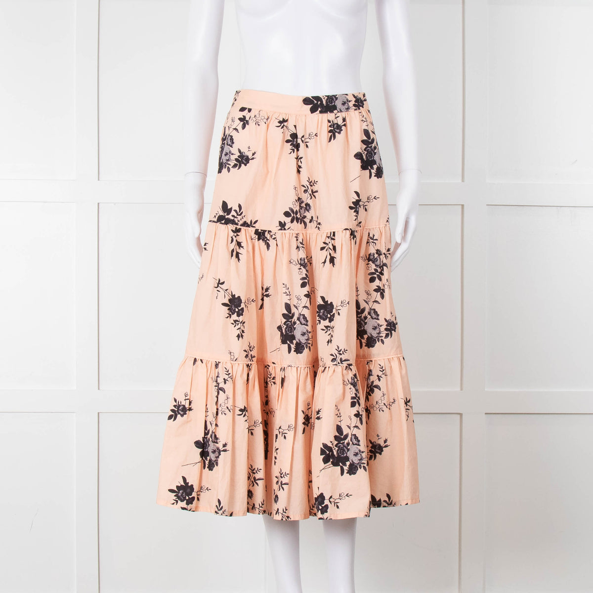 Custommade Peach Black Flowers Cotton Tiered Skirt