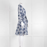 Diane Von Furstenberg White Blue Cotton Wrap Dress