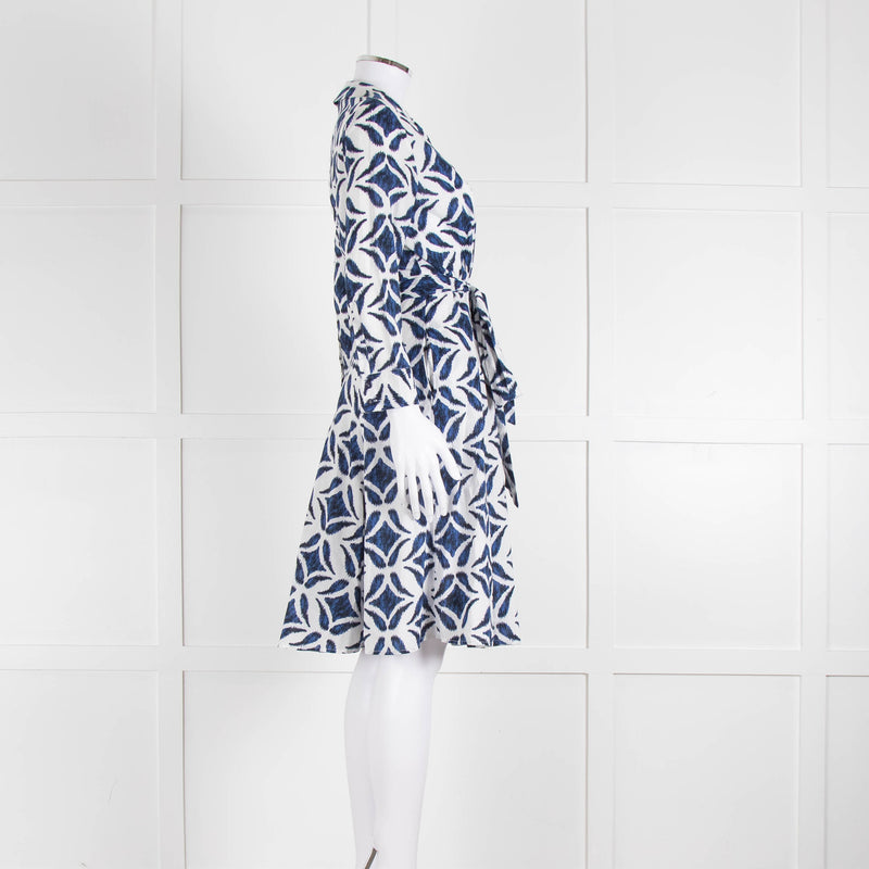 Diane Von Furstenberg White Blue Cotton Wrap Dress