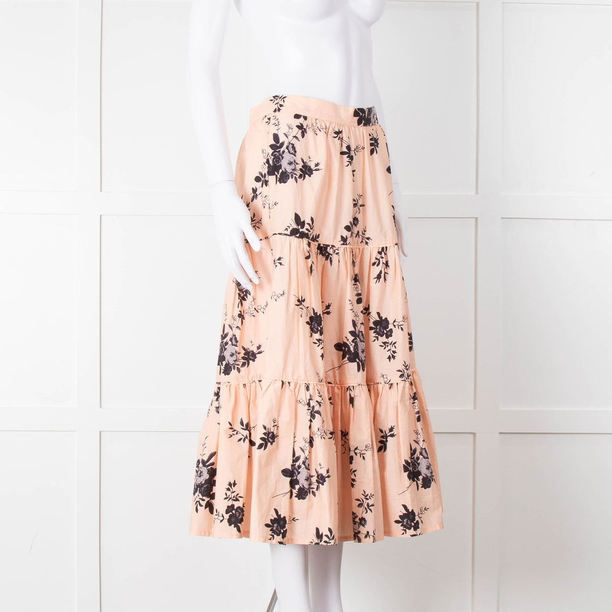 Custommade Peach Black Flowers Cotton Tiered Skirt