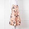 Custommade Peach Black Flowers Cotton Tiered Skirt