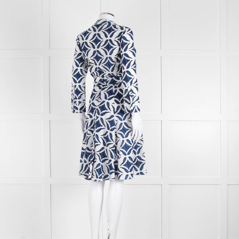 Diane Von Furstenberg White Blue Cotton Wrap Dress