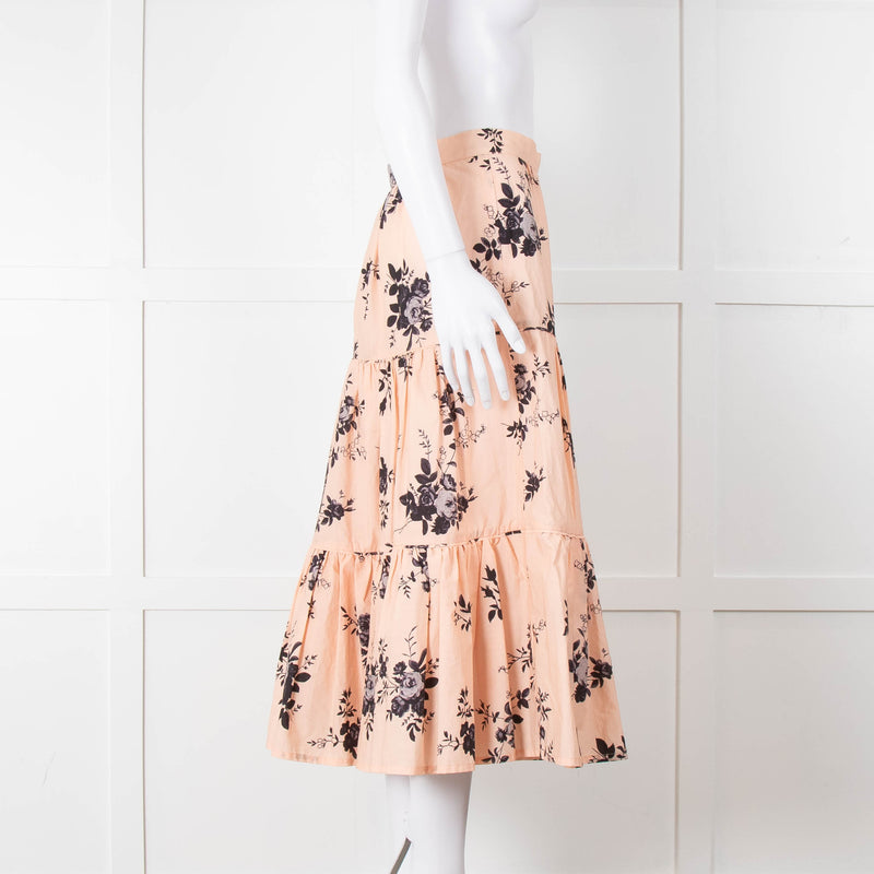 Custommade Peach Black Flowers Cotton Tiered Skirt