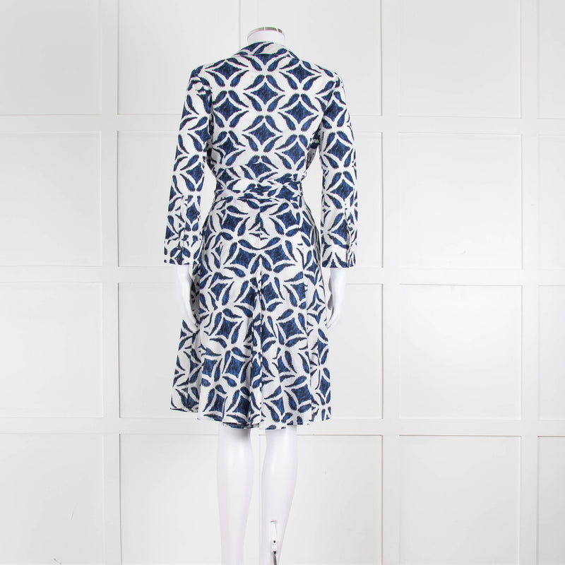 Diane Von Furstenberg White Blue Cotton Wrap Dress