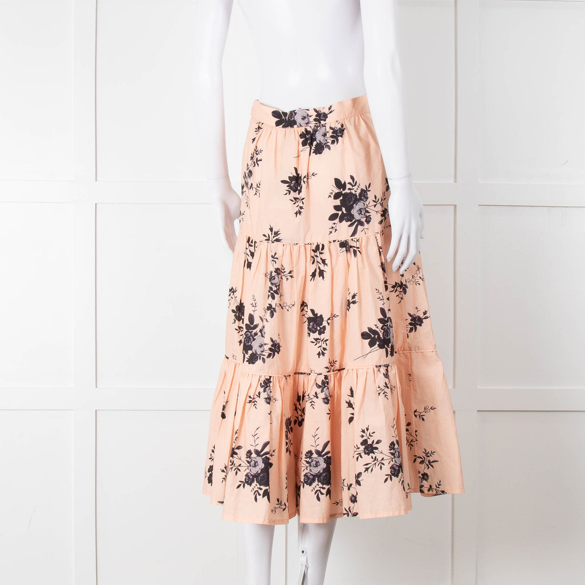 Custommade Peach Black Flowers Cotton Tiered Skirt
