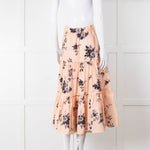 Custommade Peach Black Flowers Cotton Tiered Skirt