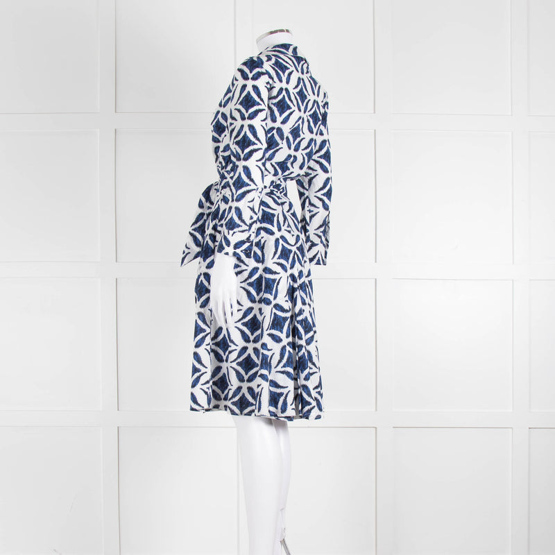 Diane Von Furstenberg White Blue Cotton Wrap Dress
